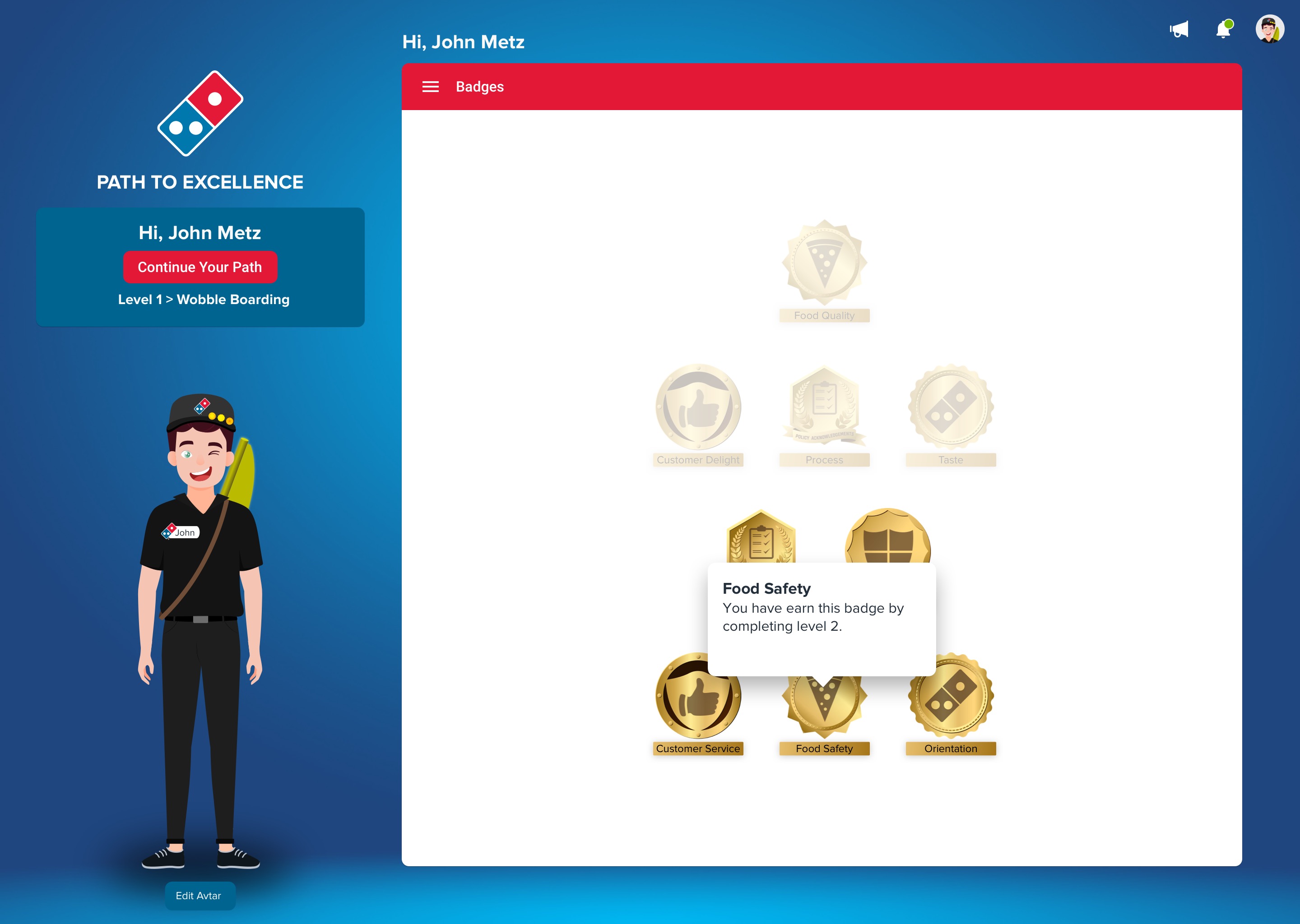 Domino's Australia Gamified Training — Badges Add To Pin