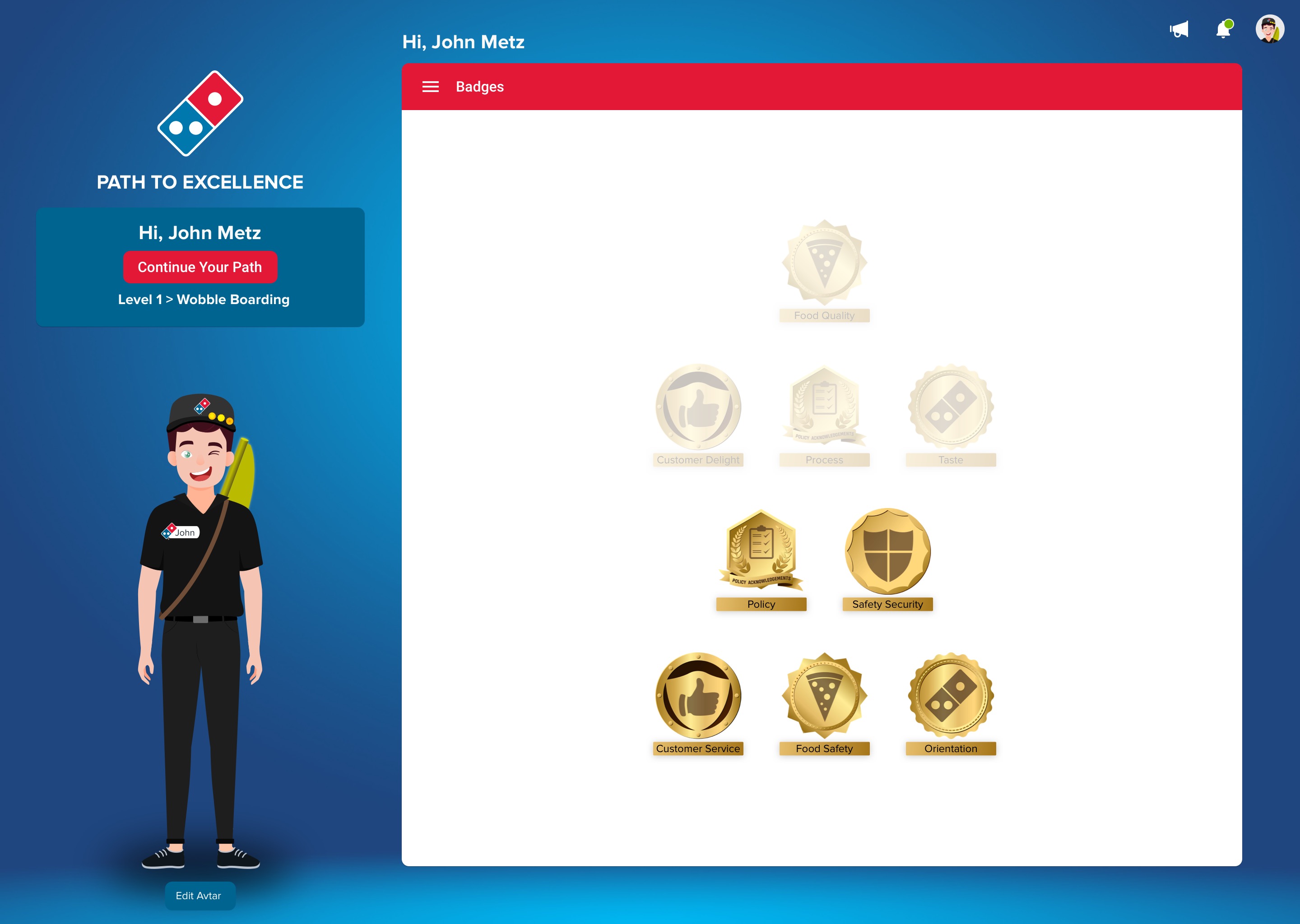 Domino's Australia Gamified Training — Badges