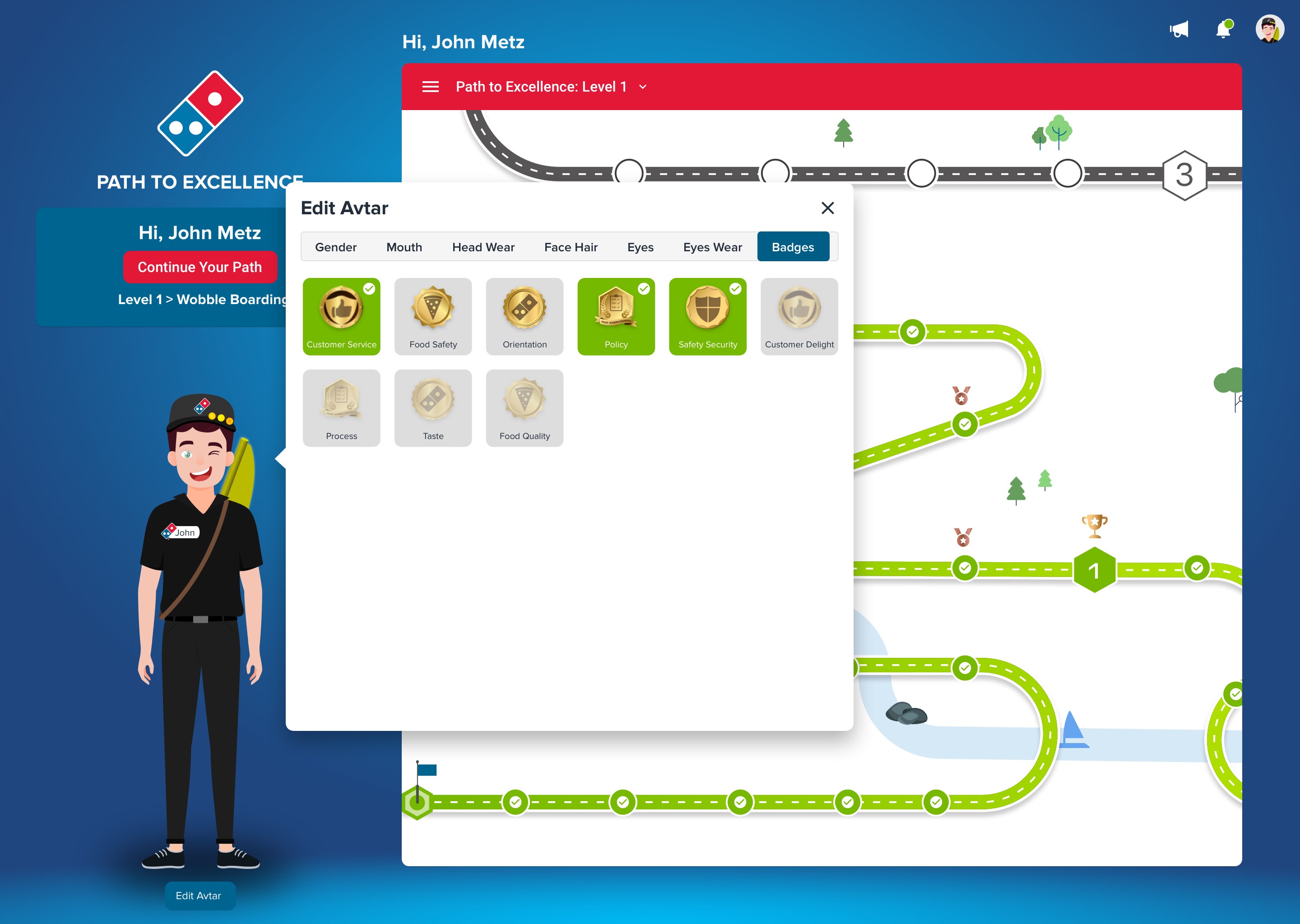Domino's Australia Gamified Training — Edit Avtar Badge