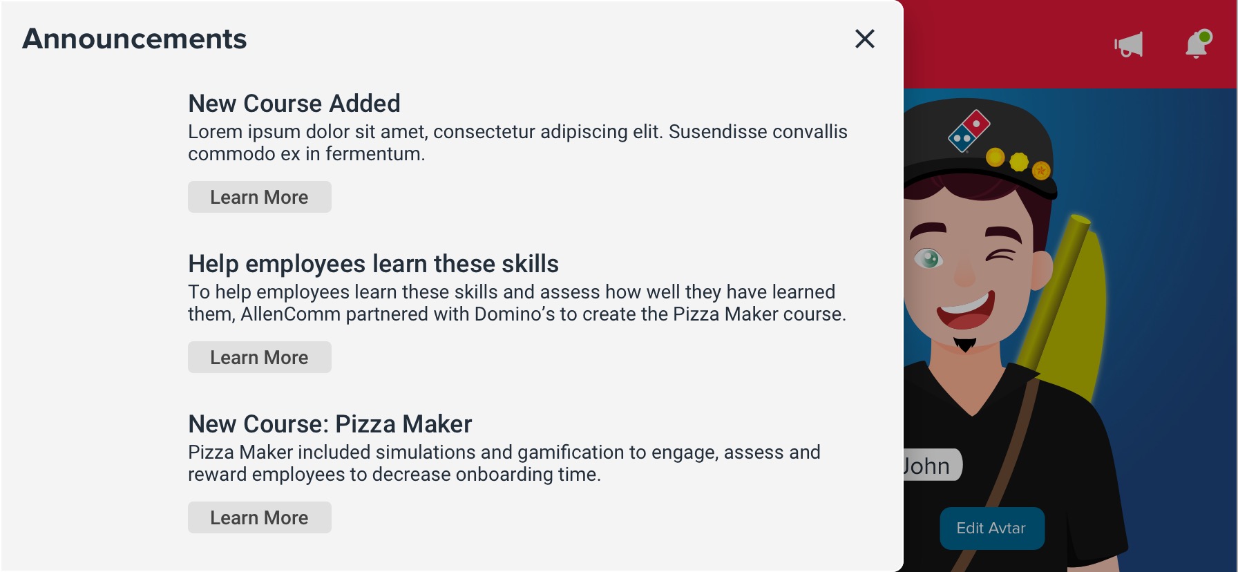 Domino's Australia Gamified Training — Announcements