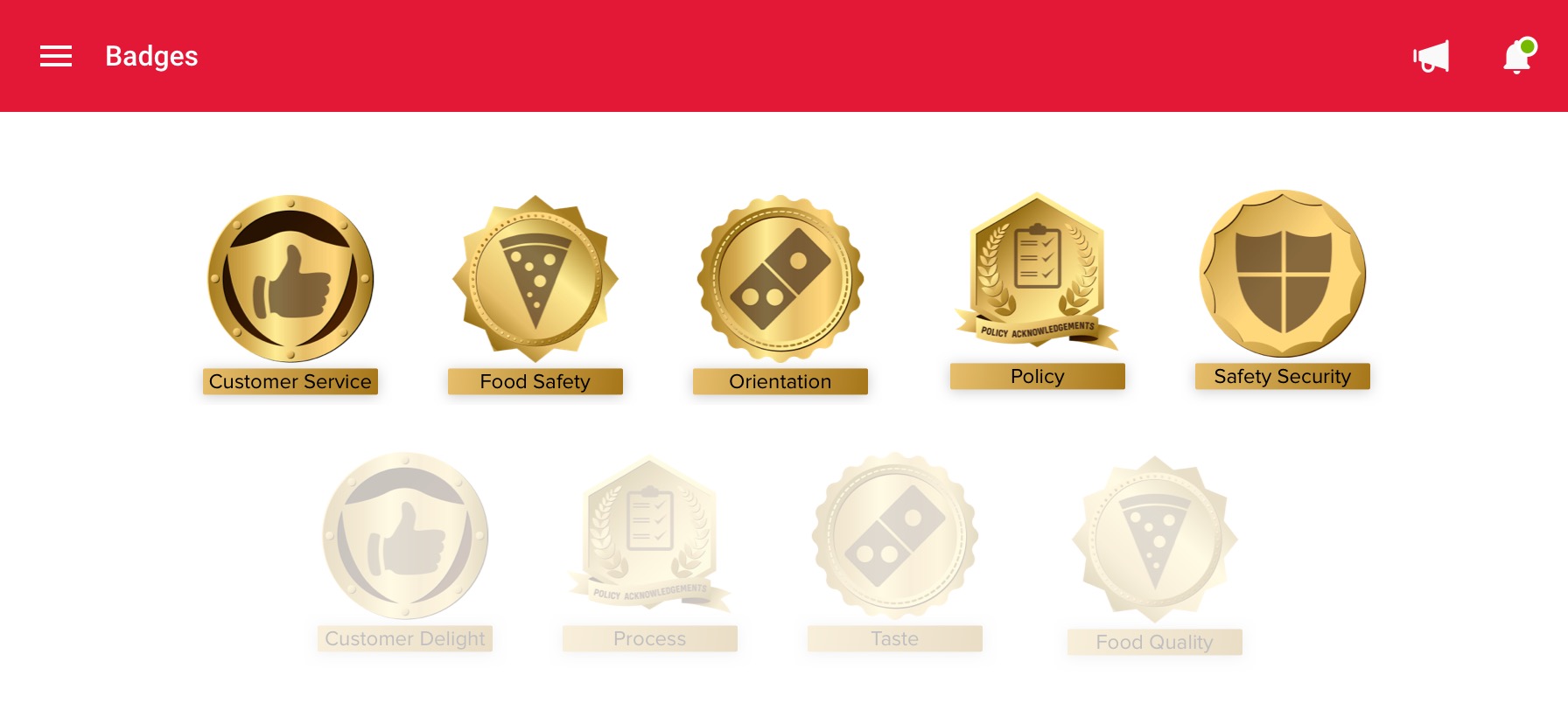 Domino's Australia Gamified Training — Badges