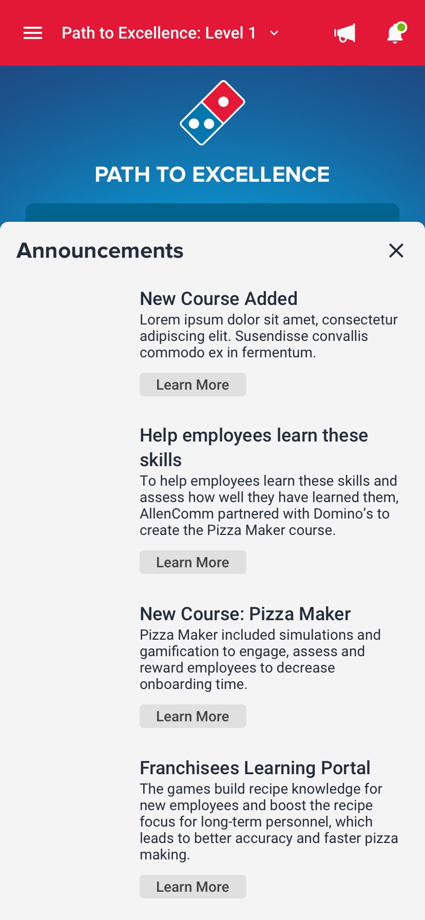Domino's Australia Gamified Training — Announcements