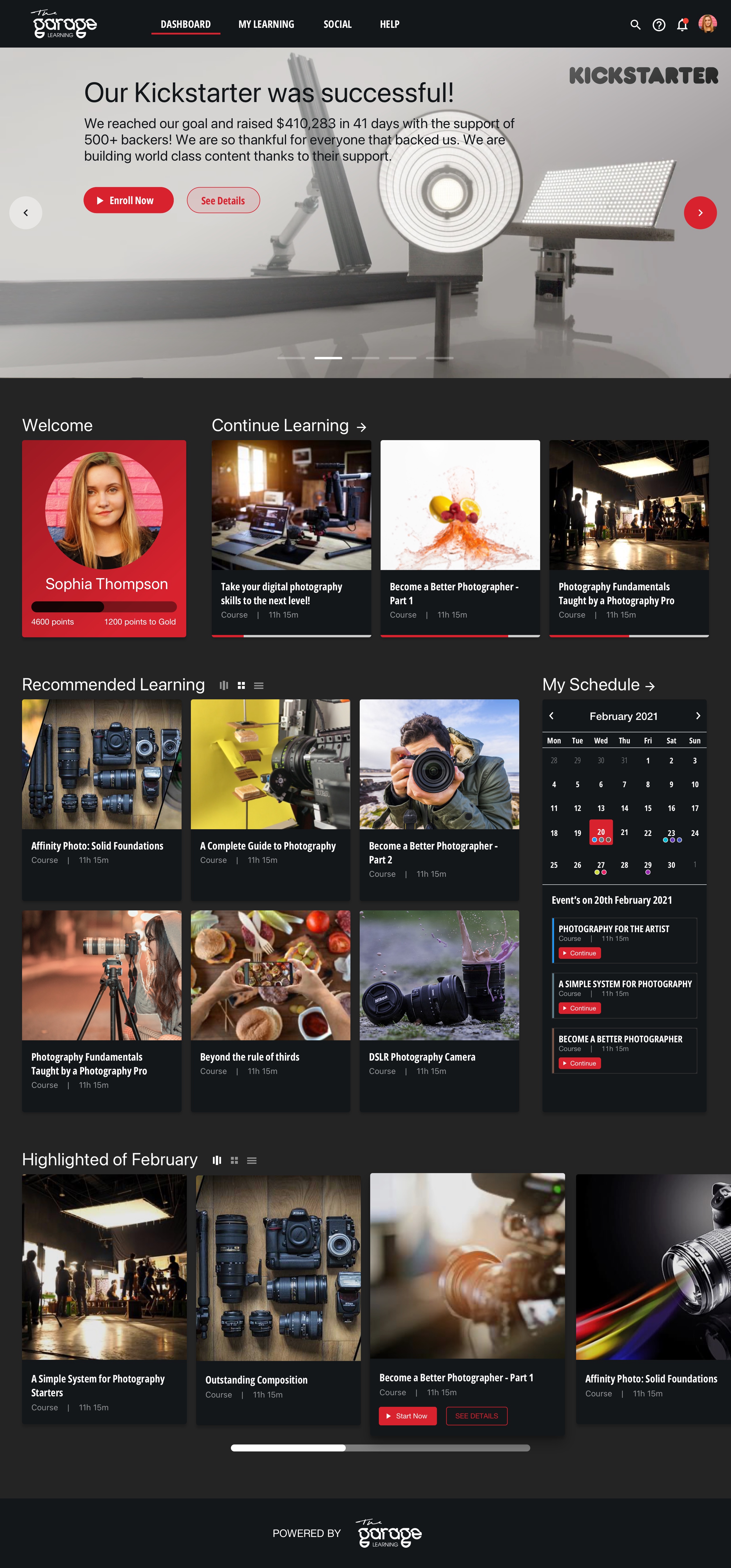 Garage Learning Creative Academy — Dashboard Item Rollover