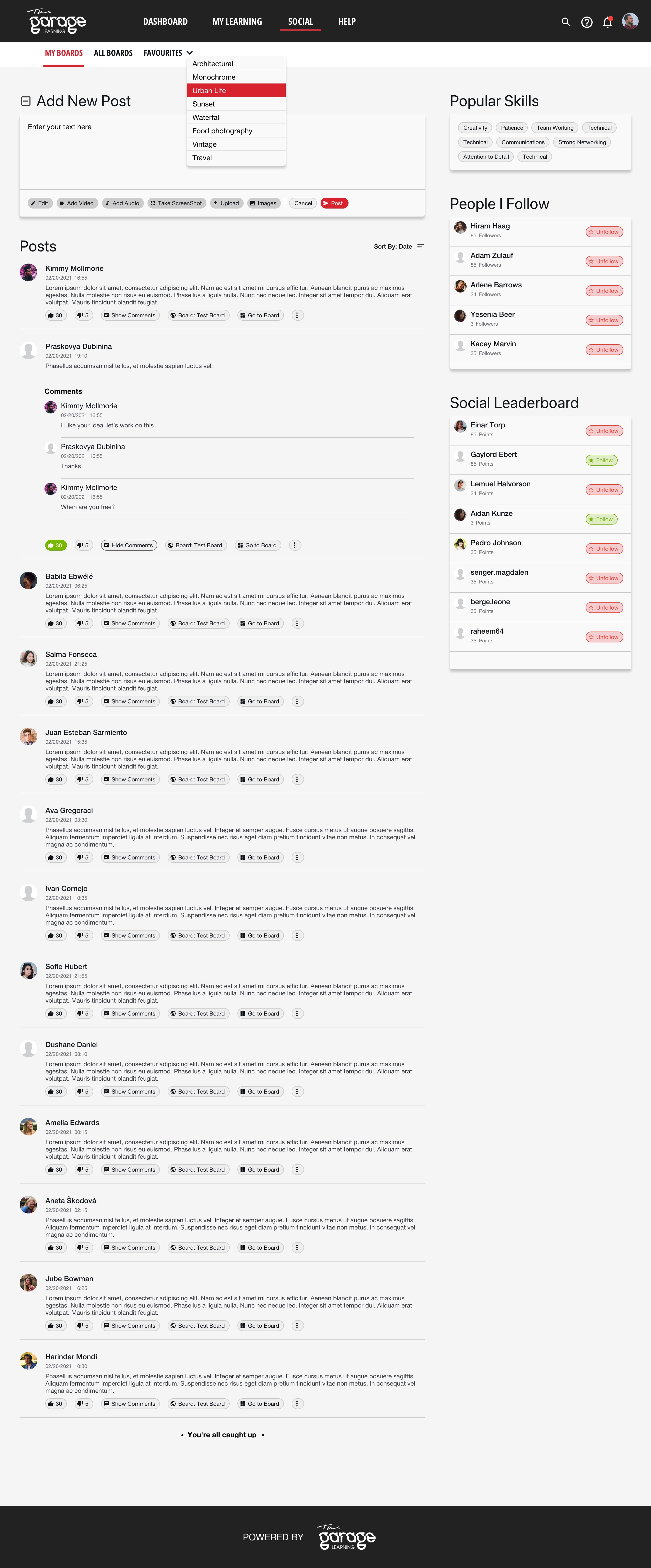 Garage Learning Creative Academy — Social Favourites Menu