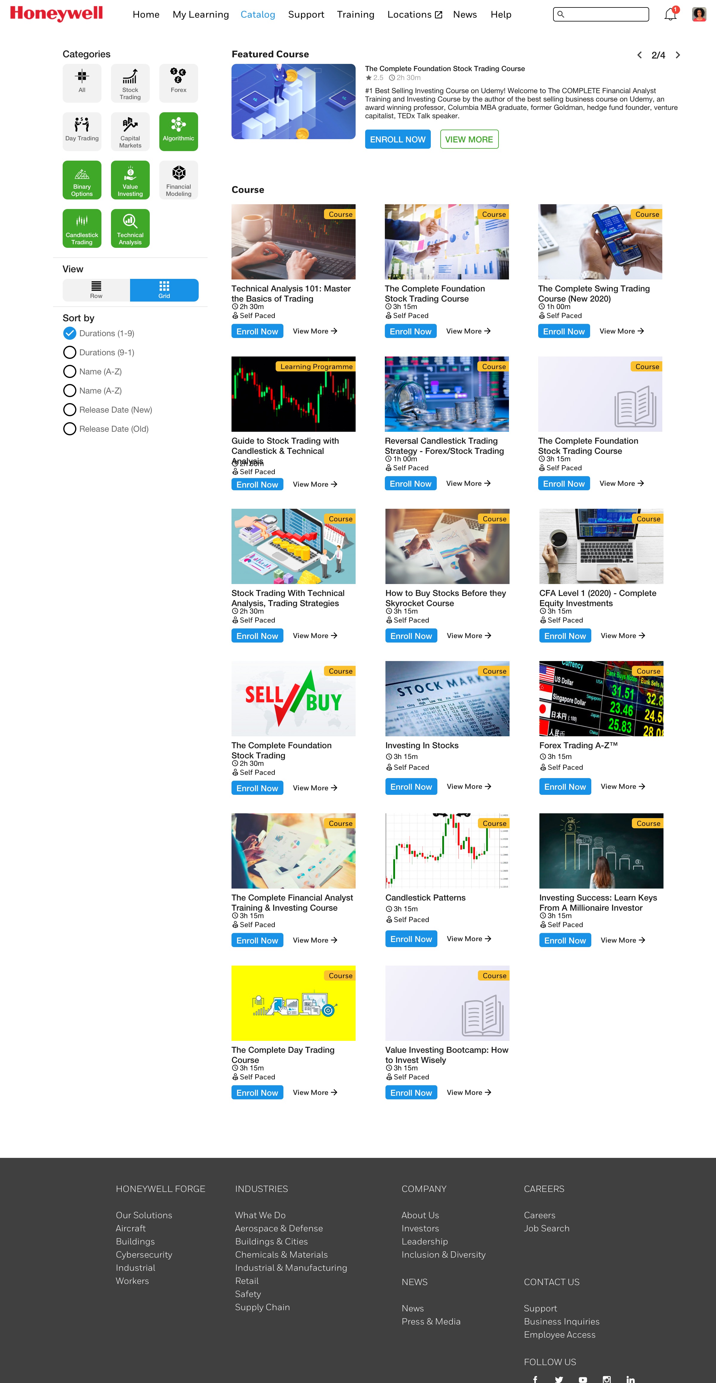 Honeywell Learning Experience — Catalog Grid