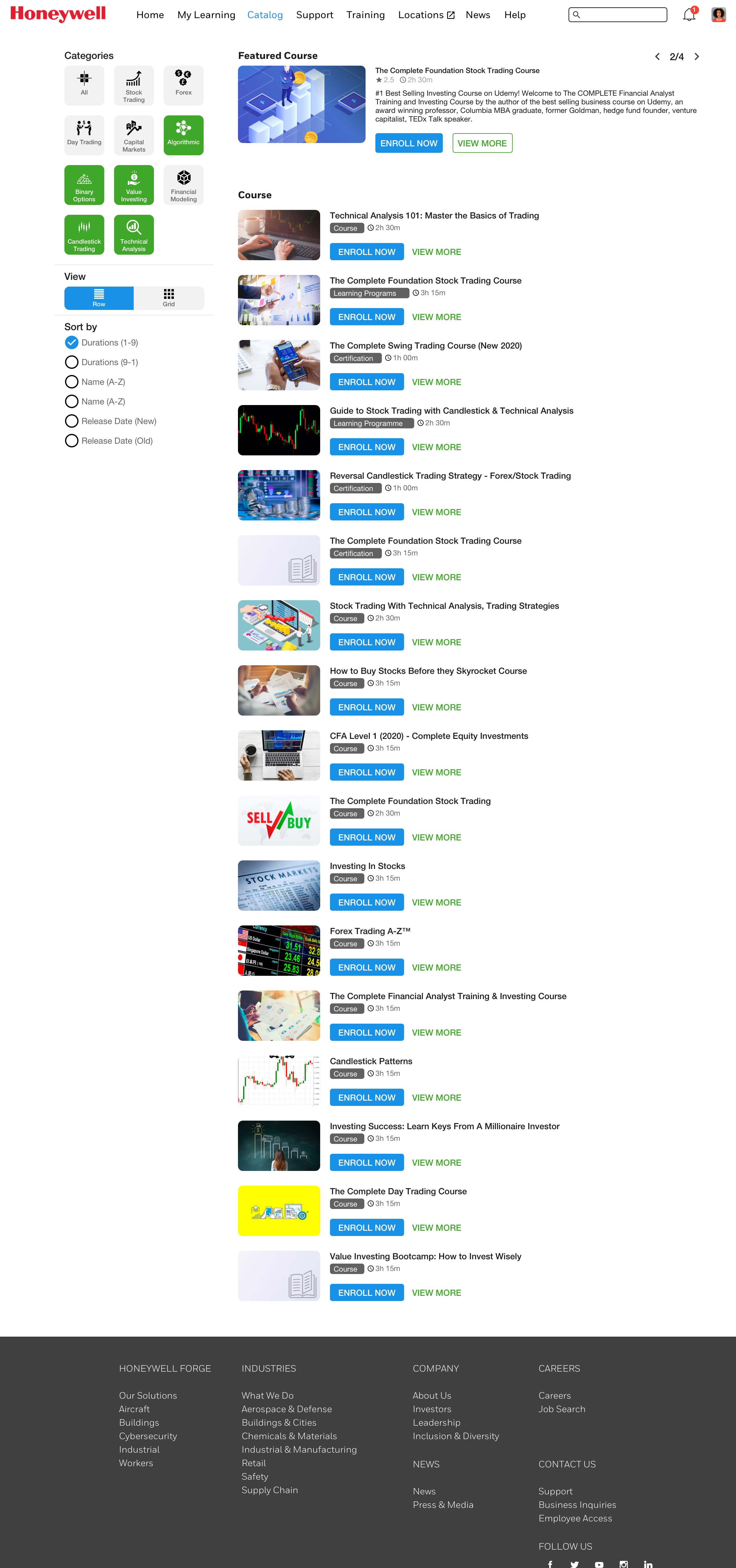Honeywell Learning Experience — Catalog List