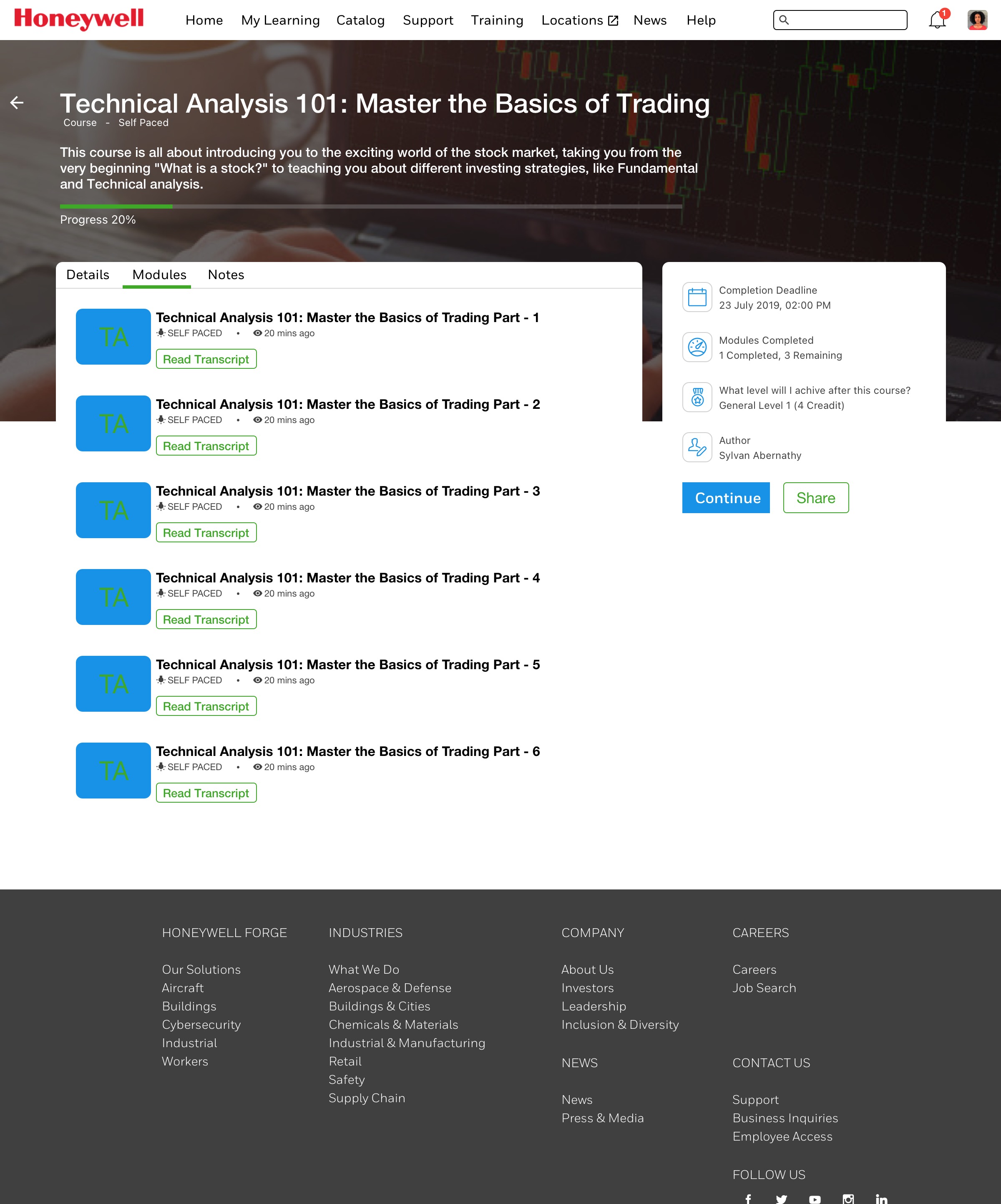 Honeywell Learning Experience — Course Details Page Copy