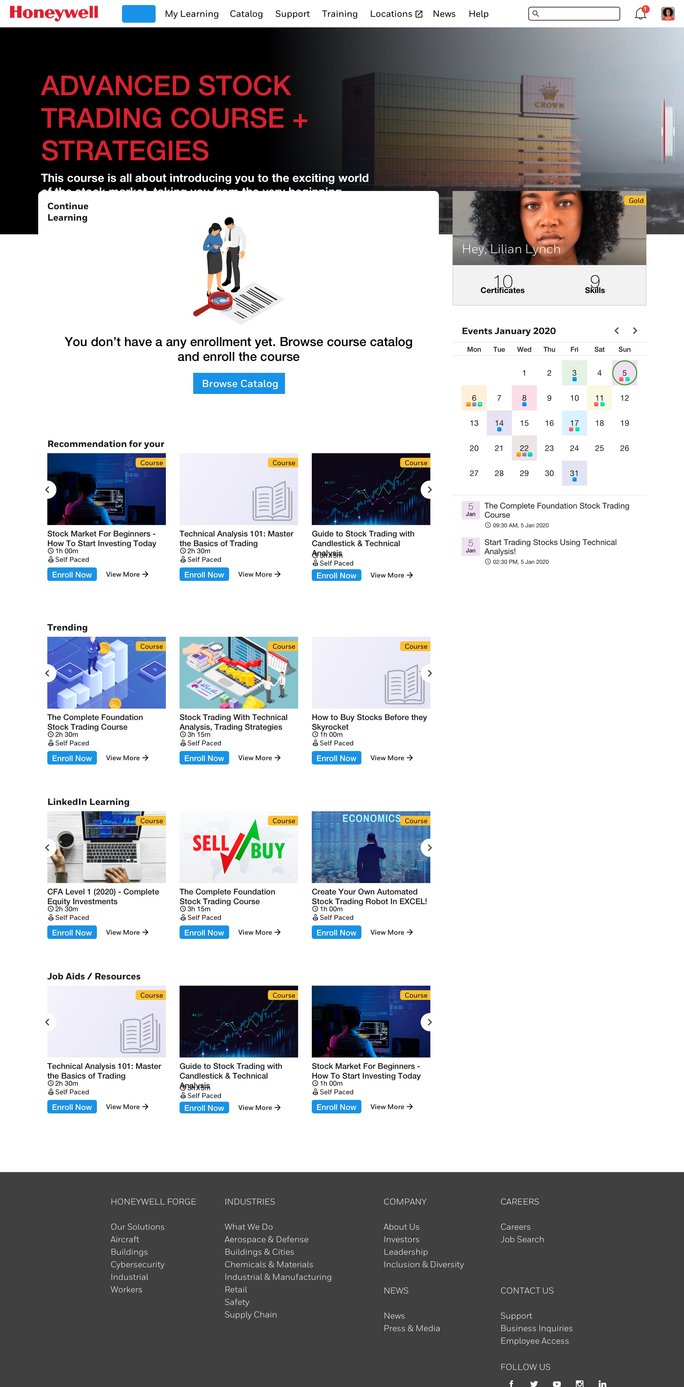 Honeywell Learning Experience — Home Page Empty