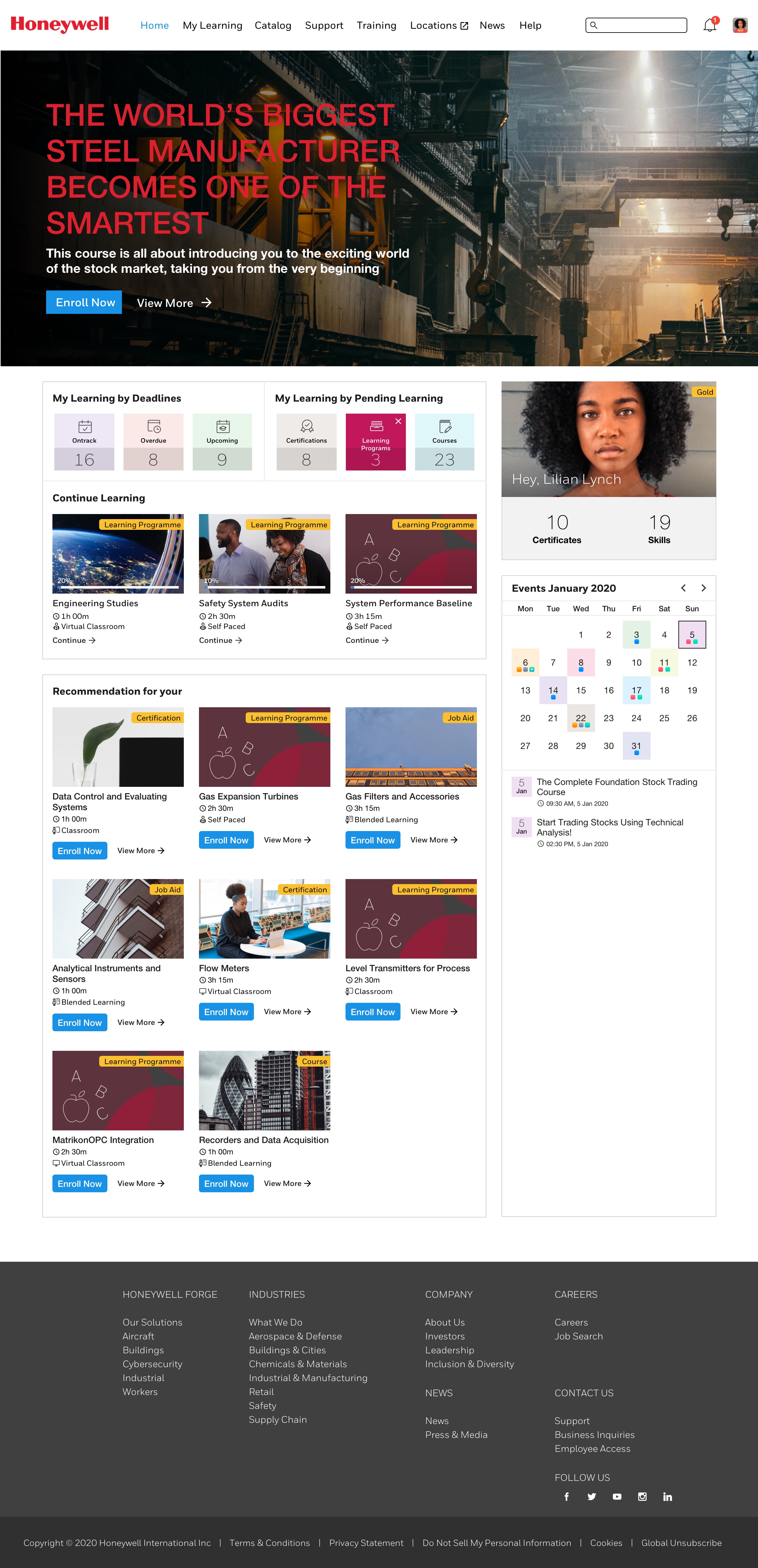 Honeywell Learning Experience — Home Page Filter
