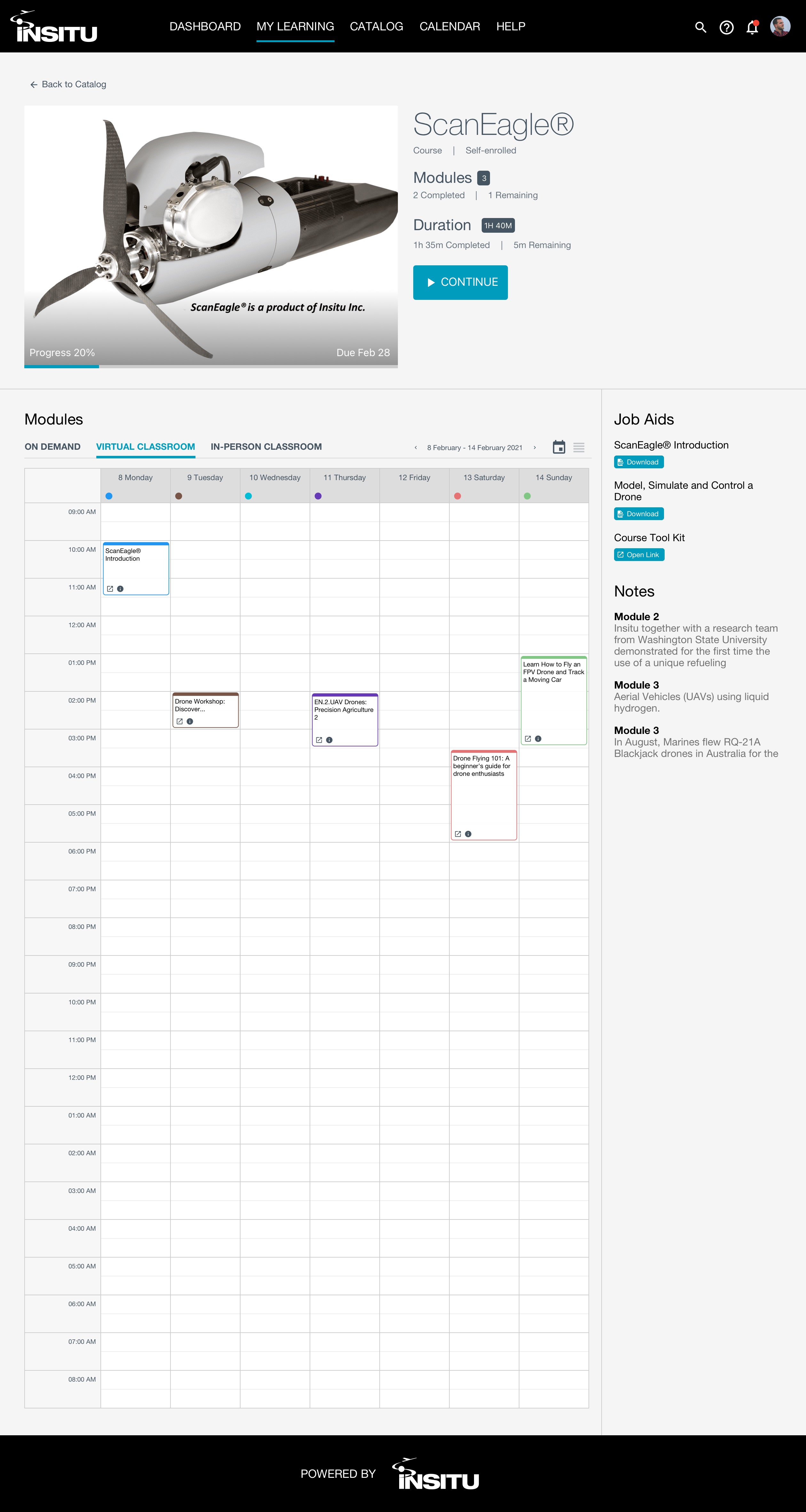 Insitu Aviation & Drone LMS — Virtual Classroom Calendar