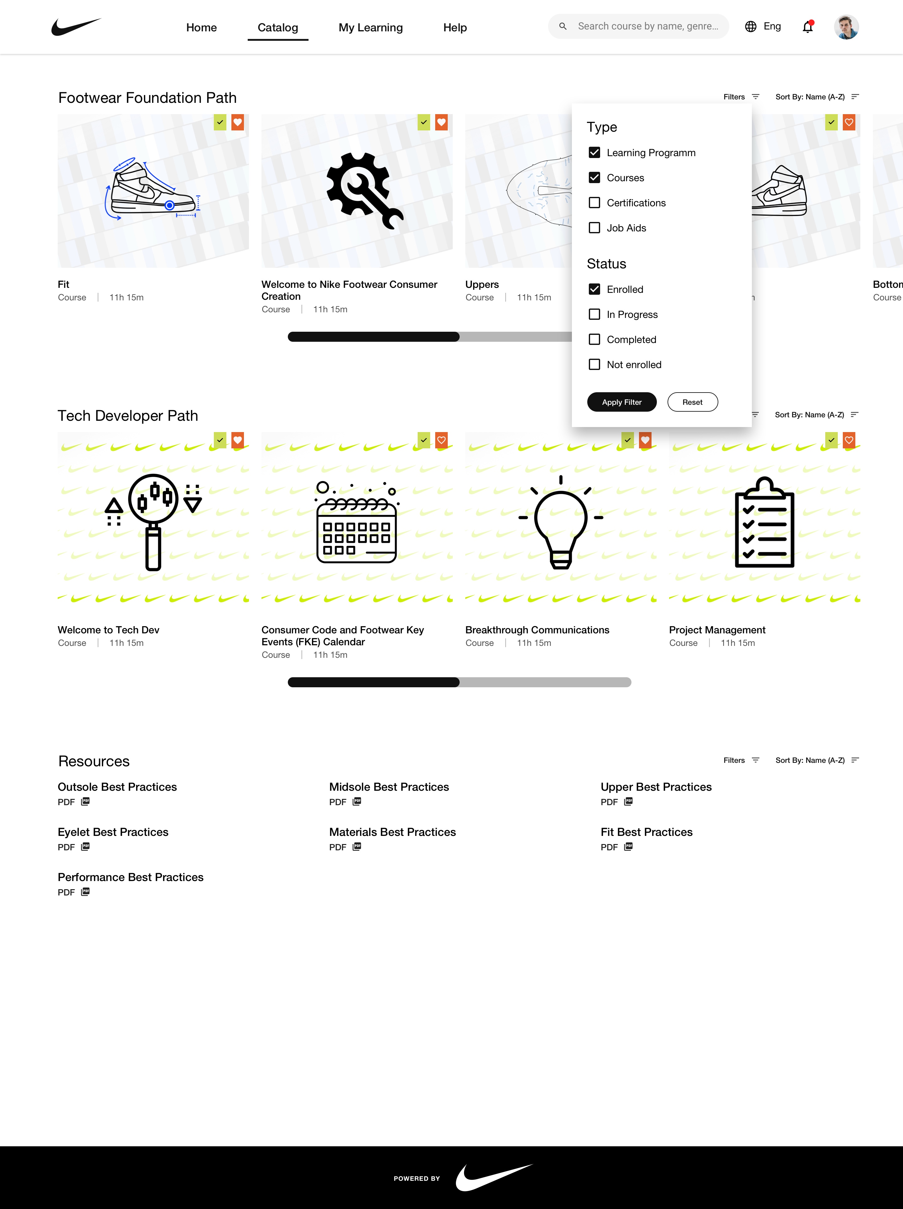 Nike Training & Learning Experience — Catalog Filter