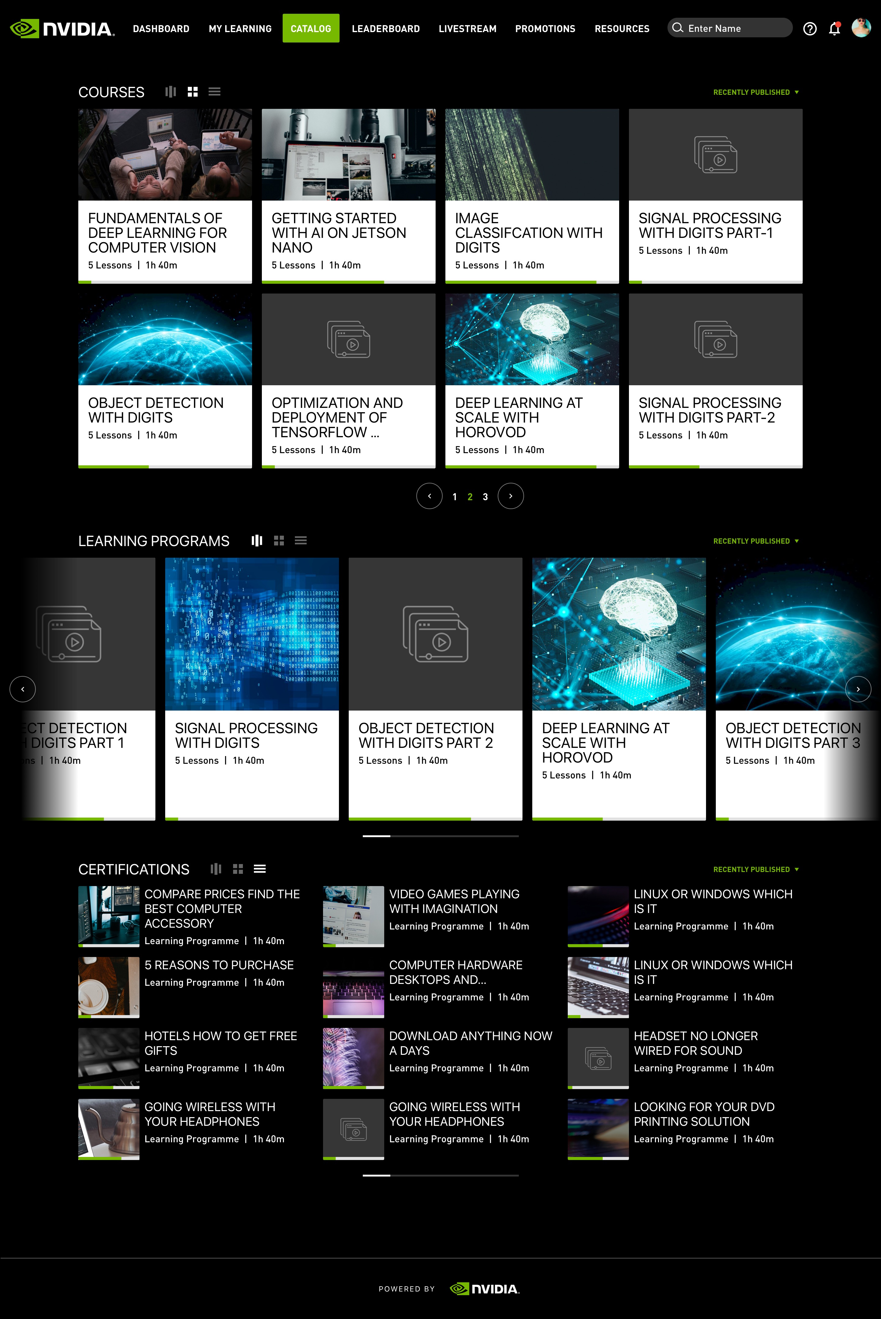 NVIDIA Livestream Learning & Gamification — Catalog