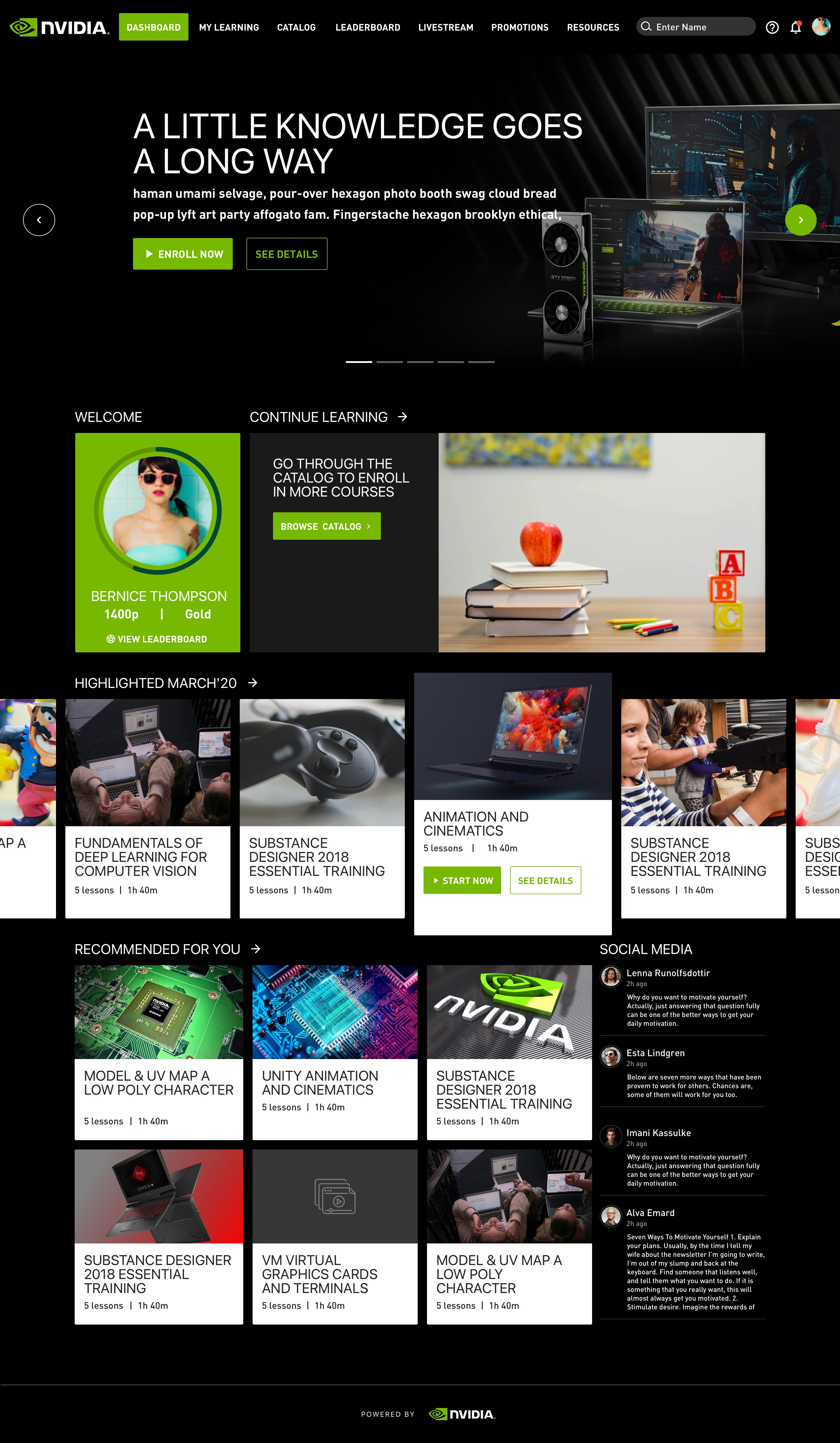 NVIDIA Livestream Learning & Gamification — Dashboard Empty State