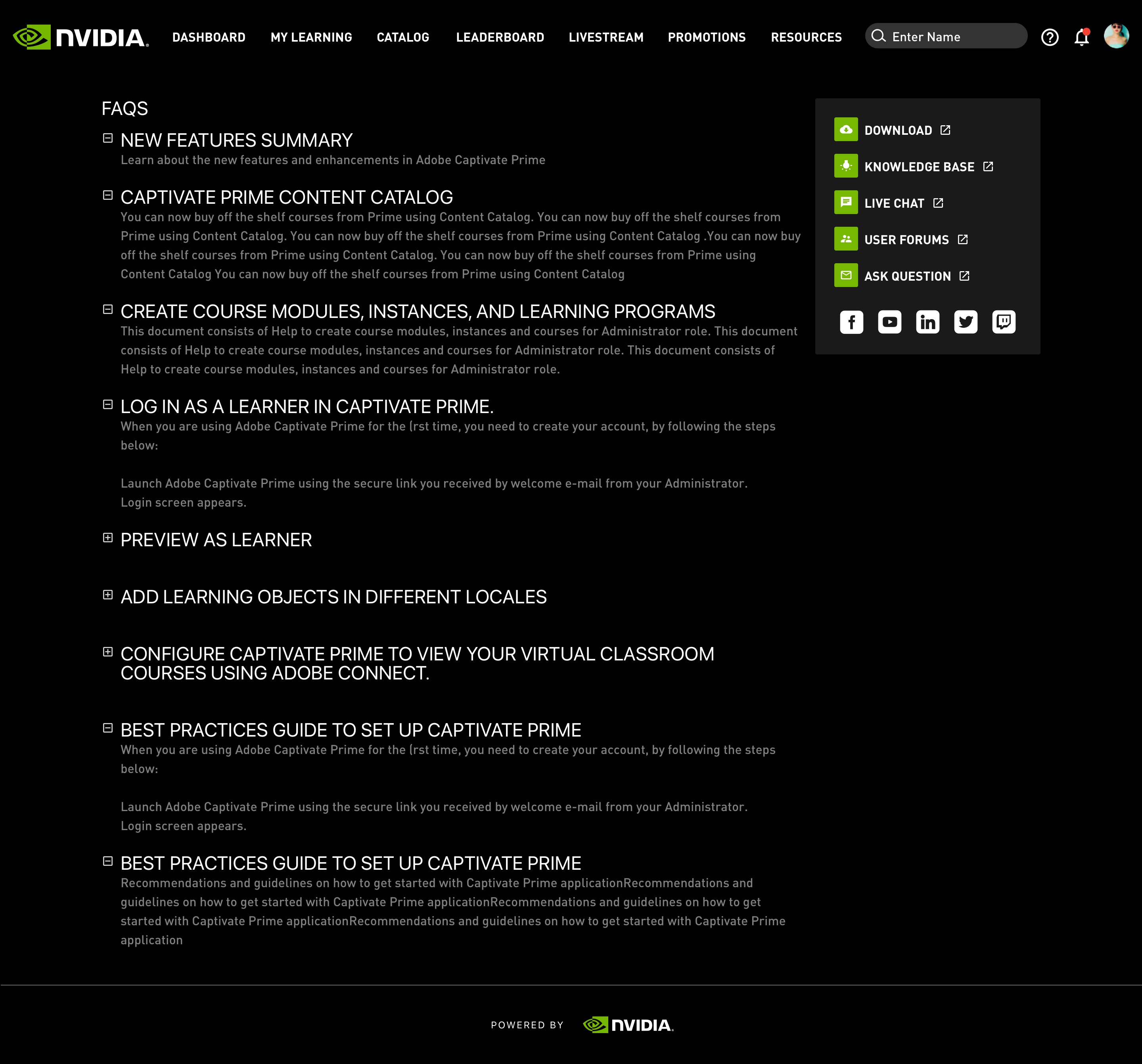NVIDIA Livestream Learning & Gamification — Help