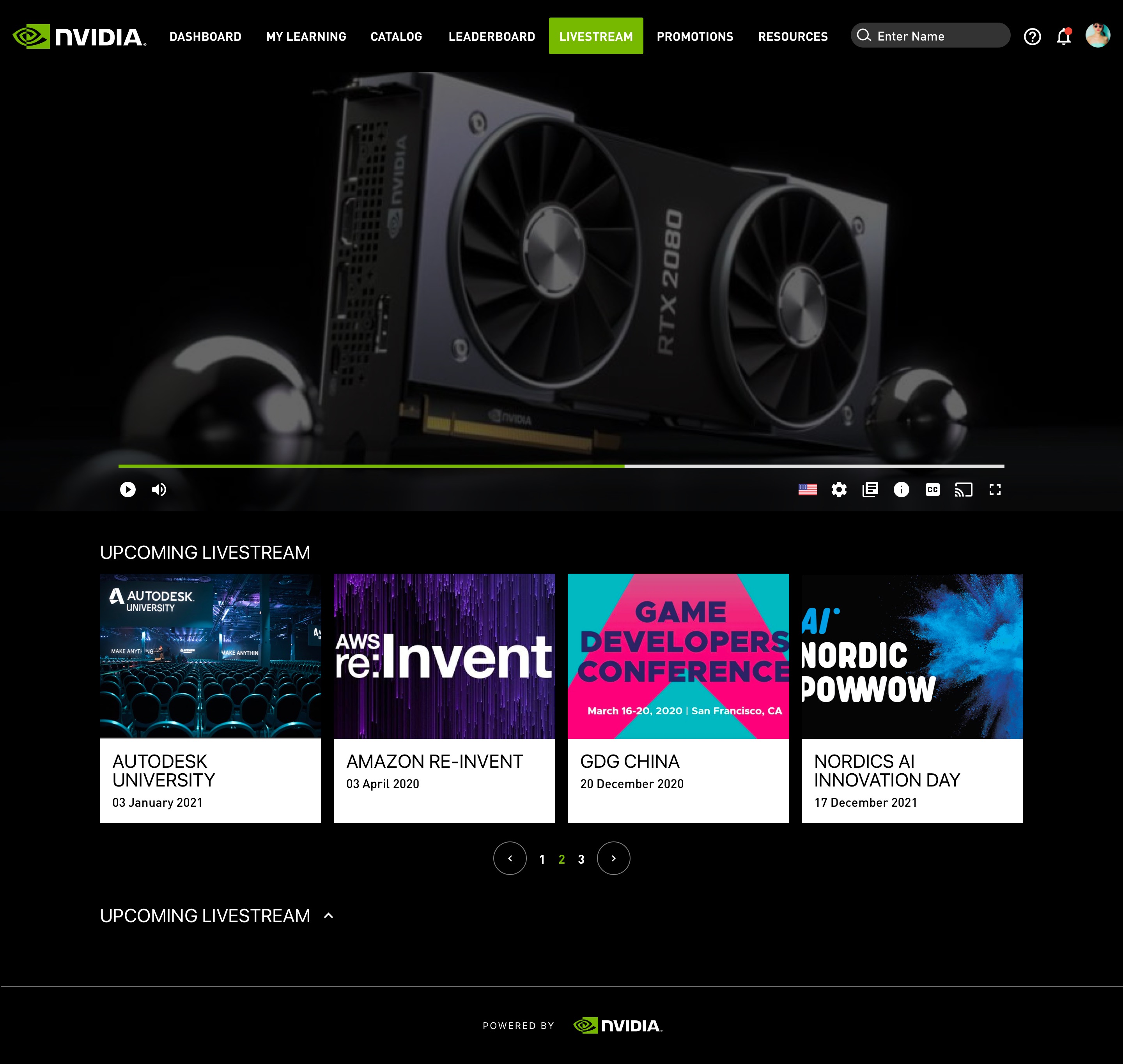 NVIDIA Livestream Learning & Gamification — Livestream Player