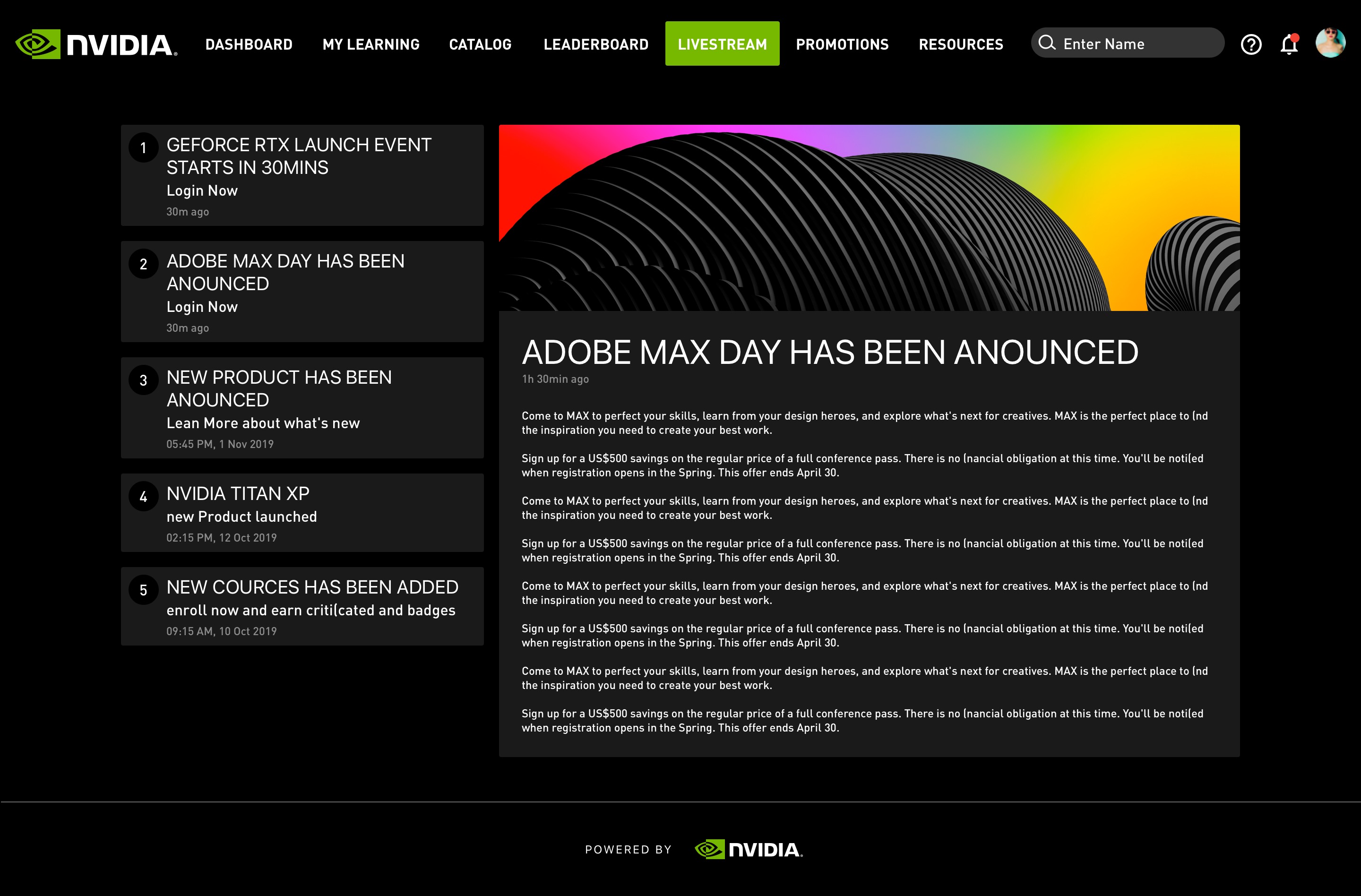 NVIDIA Livestream Learning & Gamification — Messages