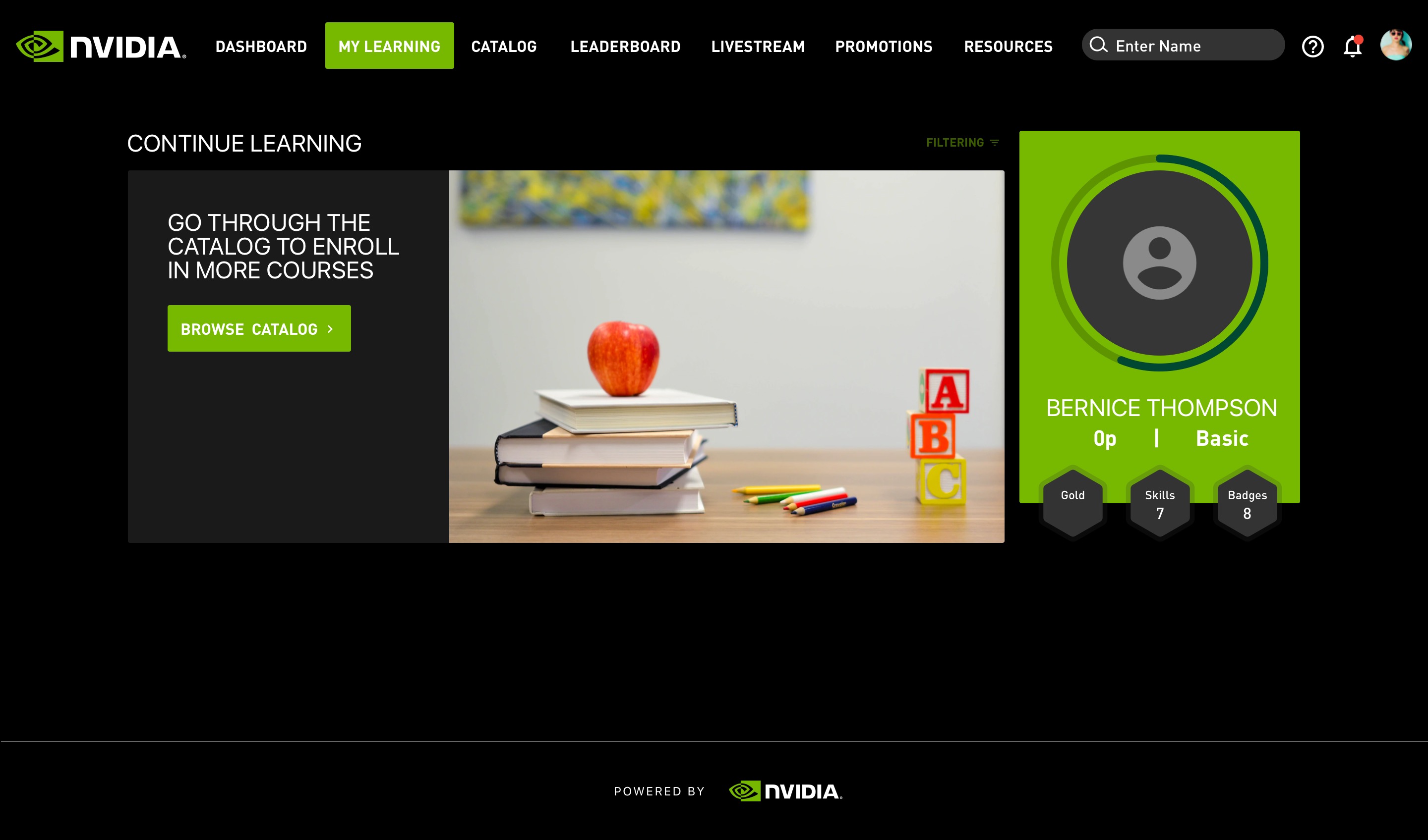 NVIDIA Livestream Learning & Gamification — My Learning Empty State