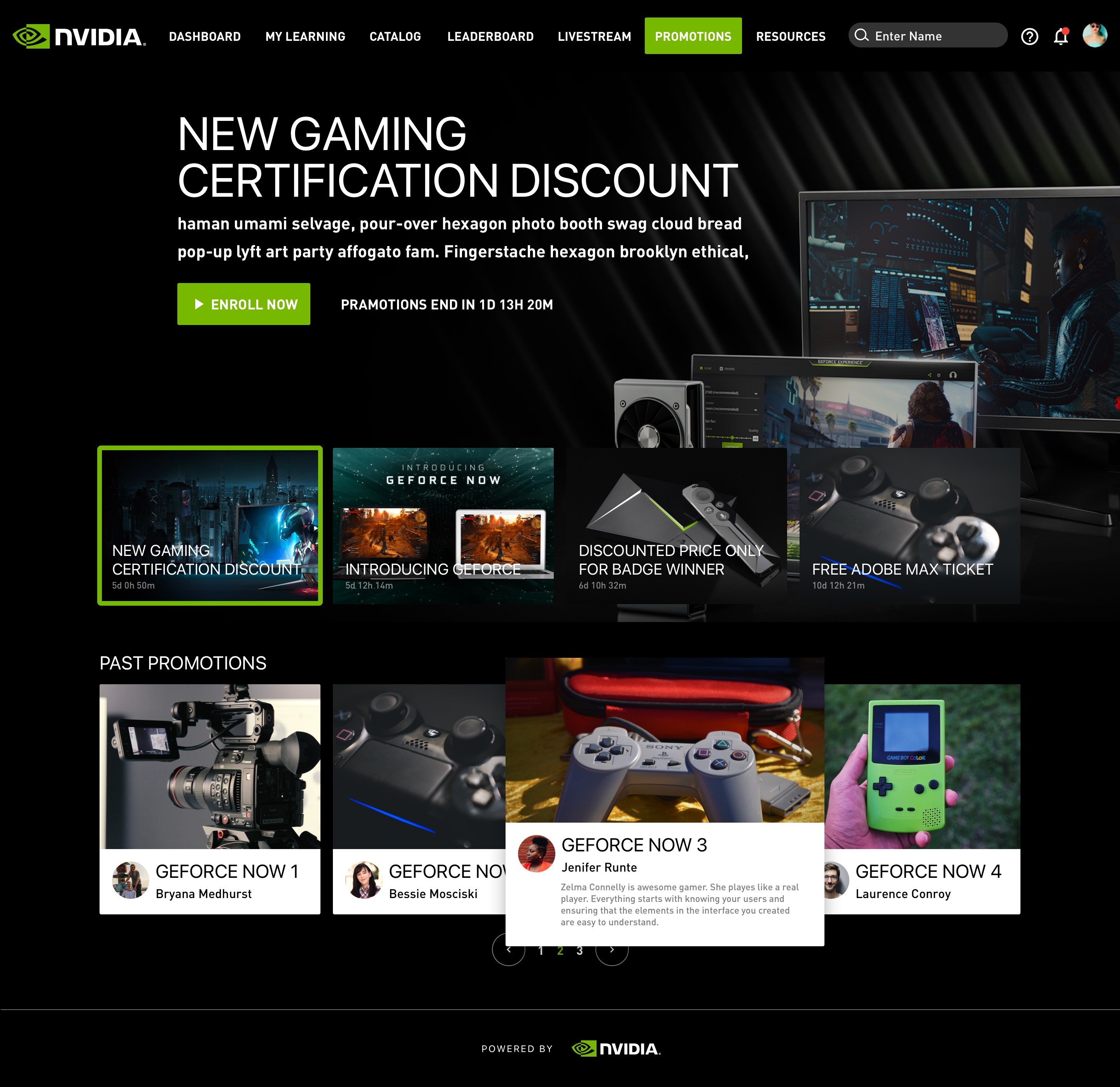 NVIDIA Livestream Learning & Gamification — Promotions Hover