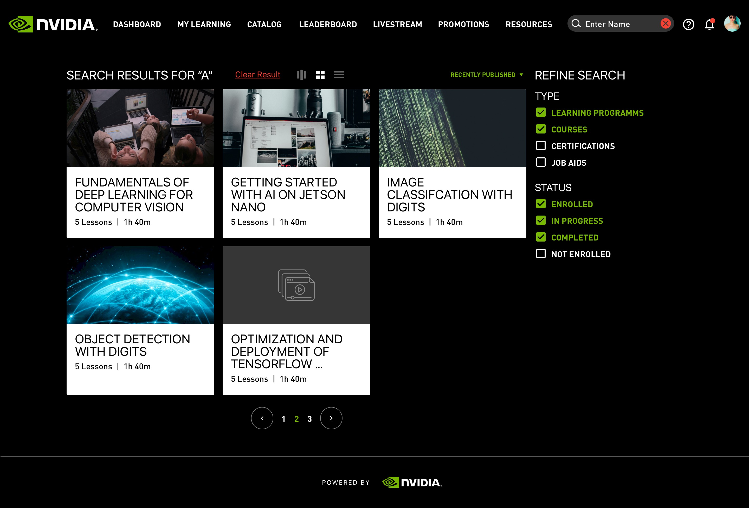 NVIDIA Livestream Learning & Gamification — Search