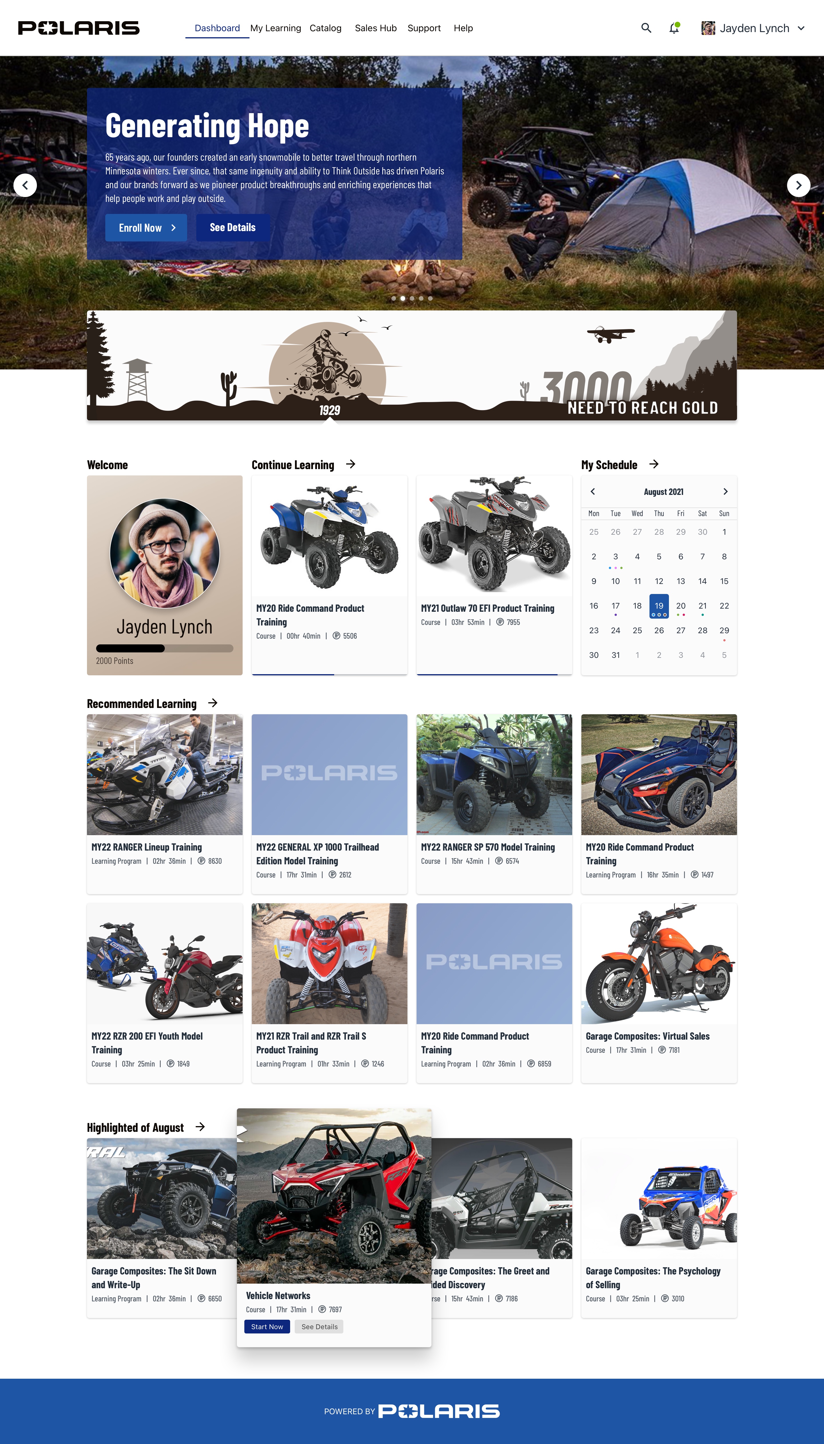 Polaris Powersports LMS — Dashboard Item Rollover