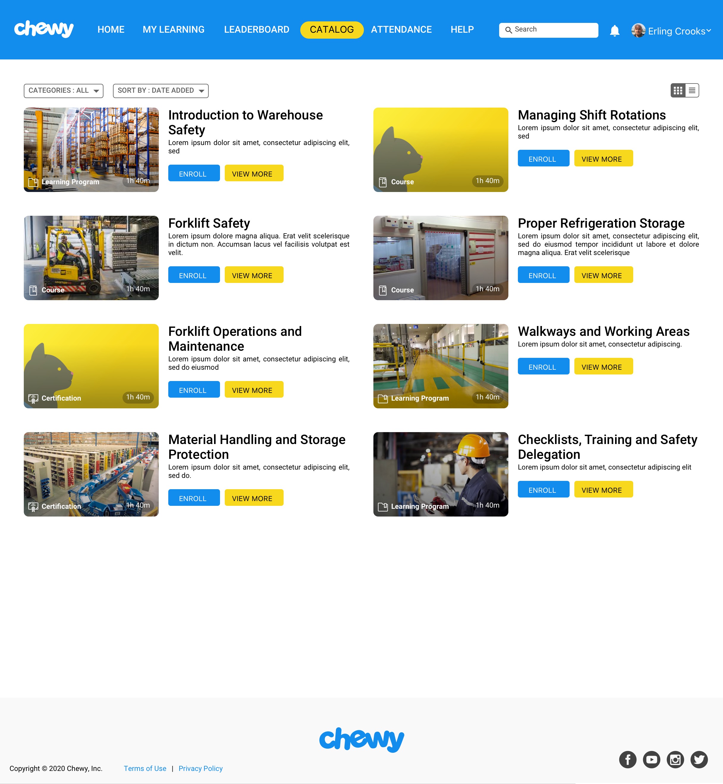 Chewy Customer Care LMS — CataLog Grid