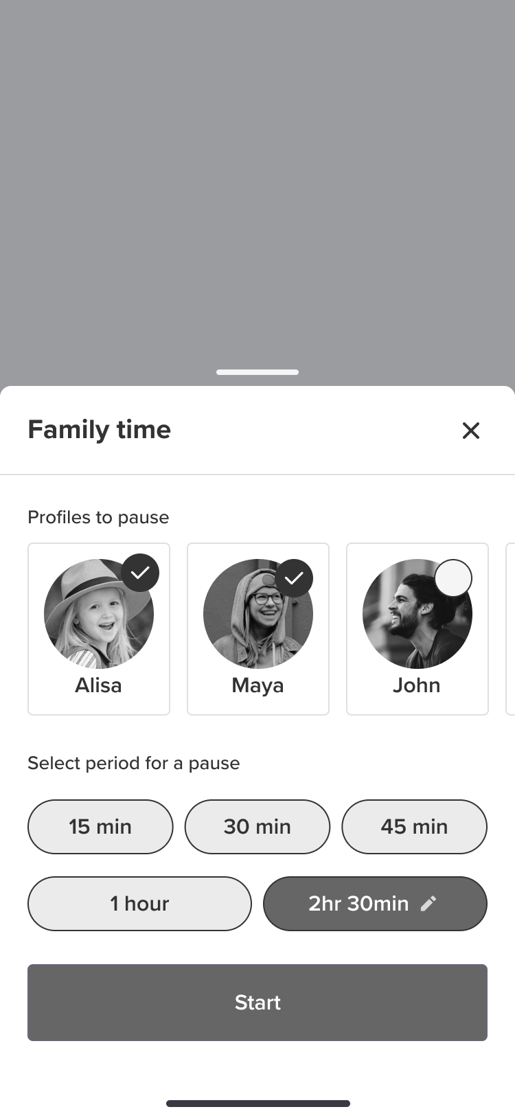 Family Time Pause Wireframe